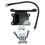 A set of metal brackets, washers, bolts, nuts, and a black cable for the LC Fabrications Anti-Gravity XL Battery Mount by LC Fabrications are neatly arranged on a white background.