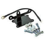 A set of metal brackets, washers, bolts, nuts, and a black cable for the LC Fabrications Anti-Gravity XL Battery Mount by LC Fabrications are neatly arranged on a white background.