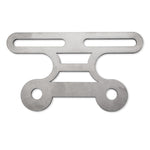Flat, metallic Pangor Cycles Kneiss Rack Luggage Rack for 1960-Present Harley-Davidson hydraulic front ends, with elongated top slots and circular lower holes—ideal for custom builds. Shown on a white background.