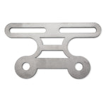 A metal plate with two holes on it, perfect for a motorcycle. The Kneiss Rack Luggage Rack for 1960-Present Harley-Davidson Hydraulic Front Ends, by Pangor Cycles, is perfect for this purpose.