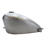 Moto Iron® 2.1 Gallon Narrow Sportster Frisco-style Fuel Tank, unpainted metal with open fuel cap, shown on a white background—ideal for chopper and custom bike fans.