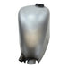 Moto Iron® 2.1 Gallon Narrow Sportster Frisco-style Fuel Tank, unpainted metal with open fuel cap, shown on a white background—ideal for chopper and custom bike fans.