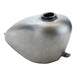 Moto Iron® 2.1 Gallon Narrow Sportster Frisco-style Fuel Tank, unpainted metal with open fuel cap, shown on a white background—ideal for chopper and custom bike fans.