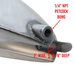 Moto Iron® 2.1 Gallon Narrow Sportster Frisco-style Fuel Tank, unpainted metal with open fuel cap, shown on a white background—ideal for chopper and custom bike fans.
