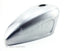 The Mid-USA 2.3 Gal. Sportster-Style Tank With Scalloped Sides, unpainted and ideal for custom builds, includes mounting hardware—bolts, washers, rubber grommets, and two black metal brackets—and is shown on a white background.