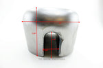 The Mid-USA 2.3 Gal. Sportster-Style Tank With Scalloped Sides, unpainted and ideal for custom builds, includes mounting hardware—bolts, washers, rubber grommets, and two black metal brackets—and is shown on a white background.