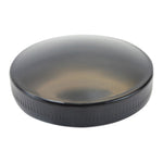 Three Moto Iron® round metal gas caps are shown: two Moto Iron Cam Lock Gas Caps for Harley-Davidson and Custom in black and silver closed, with one silver cap open to show its built-in opener, resembling an OEM bayonet or Harley gas cap.