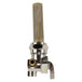 An image of a Moto Iron® Left Side Spigot 13/16" Female Fuel Valve Petcock with a brass handle and chrome finish.