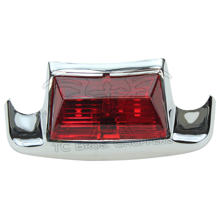 Mid-USA Fender Tip Lights for 1980-1995 Harley-Davidson Touring and Softail feature chrome-plated, angular designs with clear housings—one has a red lens, the other an amber lens.