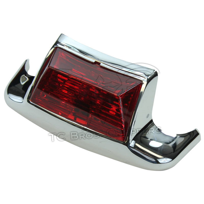 Mid-USA Fender Tip Lights for 1980-1995 Harley-Davidson Touring and Softail feature chrome-plated, angular designs with clear housings—one has a red lens, the other an amber lens.