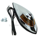 The Mid-USA Chrome Fender Lamp features a chrome-plated housing, amber lens, black wires, and dual mounting bolts—perfect for Harley-Davidson Springer models. Brand: Mid-USA.