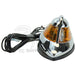 The Mid-USA Chrome Fender Lamp features a chrome-plated housing, amber lens, black wires, and dual mounting bolts—perfect for Harley-Davidson Springer models. Brand: Mid-USA.