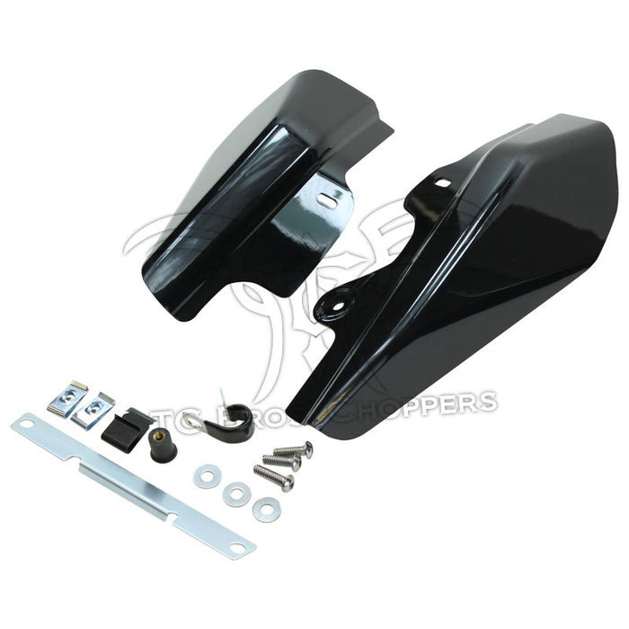 Two black Mid-USA Heat Deflectors for 2001-2008 Harley-Davidson Touring, including mounting hardware, screws, and brackets.