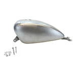 The Drag Specialties 3.3 Gallon Gas Tank for 2007-2022 Harley-Davidson Sportster is shown unpainted with included mounting brackets, bolts, nuts, and washers on a white background.