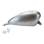 The Drag Specialties 3.3 Gallon Gas Tank for 2007-2022 Harley-Davidson Sportster is shown unpainted with included mounting brackets, bolts, nuts, and washers on a white background.