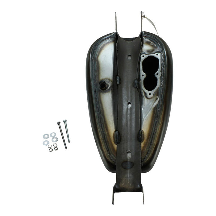 A motorcycle engine with a gas tank and bolts, featuring the Drag Specialties EFI Tank for Sportsters- 3.3 Gal, With Screw In Cap Bung.