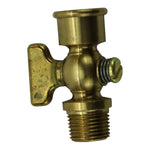 A Moto Iron® 3/8" Brass Petcock with T Handle with a vintage look on a white background.