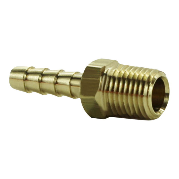 A Moto Iron® 1/4" Hose Barb x 1/4" NPT Brass fitting.