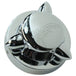 A shiny, chrome-plated Mid-USA Kromett Fuel Cap Cover for Harley-Davidson Big Twin and Sportster 1973-1981 with three pointed spikes is displayed against a white background.