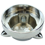 The Mid-USA Kromett Fuel Cap Cover for Harley-Davidson Big Twin and Sportster (1936-1981) features a chrome-plated, round metal design with three evenly spaced spikes, adding a bold, distinctive touch to your ride.