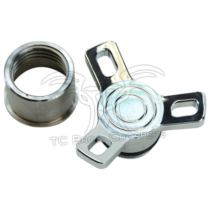 The Mid-USA Spinner Gas Cap and Bung Kit by Mid-USA features a billet aluminum spinner gas cap with a winged handle and a separate threaded insert, both shown on a white background.