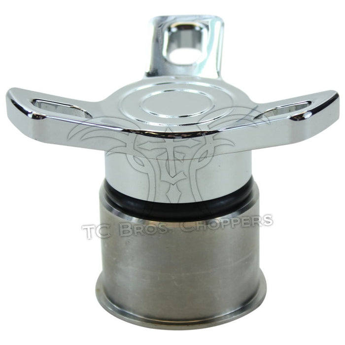 The Mid-USA Spinner Gas Cap and Bung Kit by Mid-USA features a billet aluminum spinner gas cap with a winged handle and a separate threaded insert, both shown on a white background.