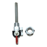 An Accel stainless steel valve with a red handle and high flow capacity.