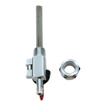 An Accel stainless steel nut and bolt with an Accel High Flow Straight Spigot Petcock Fits 3/8" NPT and 22mm Tank Bungs fuel valve on it.