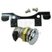 The Mid-USA Fuel Door Lock Eliminator Kit for 1992-Up Harley-Davidson Touring includes a chrome ignition switch, mounting bracket, and two screws—ideal for keyless fuel doors. Shown on a white background.
