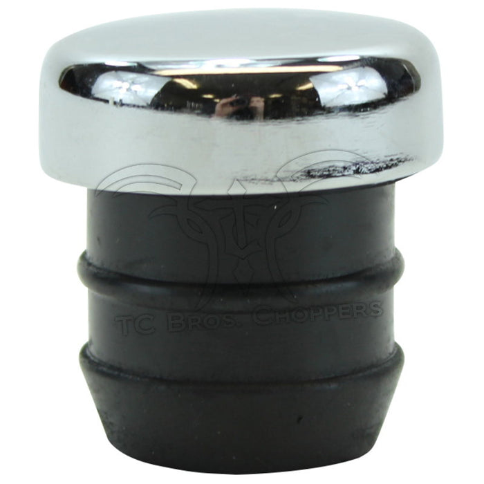 A black and silver metal Mid-USA Oil Tank Fill Plug Fits All Harley Models With Push In Plug (No Dipstick) HD