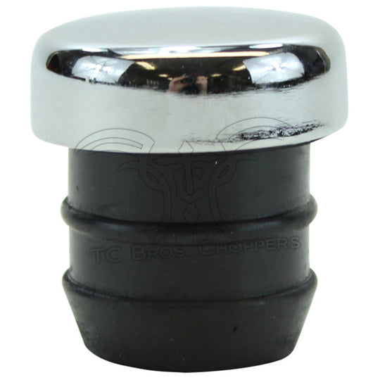 A black and silver metal Mid-USA Oil Tank Fill Plug Fits All Harley Models With Push In Plug (No Dipstick) HD# 62644-84T object.
