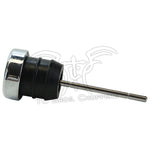 Mid-USA Push-In Oil Tank Fill Plug With Dipstick for Harley-Davidson, featuring a black and chrome finish and a long metal stem, shown on a white background with a subtle company logo watermark.