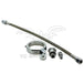 The Mid-USA Oil Pressure Gauge Mounting kit for Harley Big Twin Evolution engines includes a metal hose with connectors, a clamp, and three extra fittings—perfect for precise oil pressure gauge installation.
