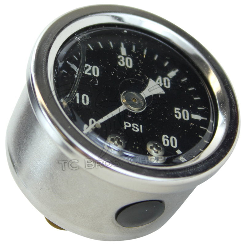 The Mid-USA 60 psi Oil Pressure Gauge by Mid-USA features a round analog design with a black face, silver casing, and markings from 0 to 60 psi. The needle is at zero.