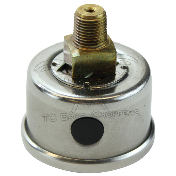 The Mid-USA 60 psi Oil Pressure Gauge by Mid-USA features a round analog design with a black face, silver casing, and markings from 0 to 60 psi. The needle is at zero.
