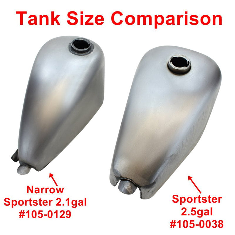 Tank size comparison for Honda CBR600RR and Moto Iron® 2.1gal Narrow Sportster Frisco Style Bobber Gas Tank motorcycles