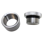 A TC Bros. stainless steel threaded nut and a TC Bros. custom oil tank with the TC Bros Aluminum Unvented Filler Cap with Bung for Oil or Gas Tanks.