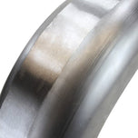 A close up image of a 6-1/4" Wide Spun Steel Chopper & Bobber Fender by TC Bros Choppers stainless steel pipe.