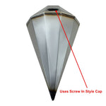 The Wyatt Gatling 2.2 Gallon Prism Gas Tank, featuring a faceted, geometric design with a flat base and pointed tip, is displayed against a plain white background.