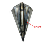 The Wyatt Gatling 2.2 Gallon Prism Gas Tank, featuring a faceted, geometric design with a flat base and pointed tip, is displayed against a plain white background.