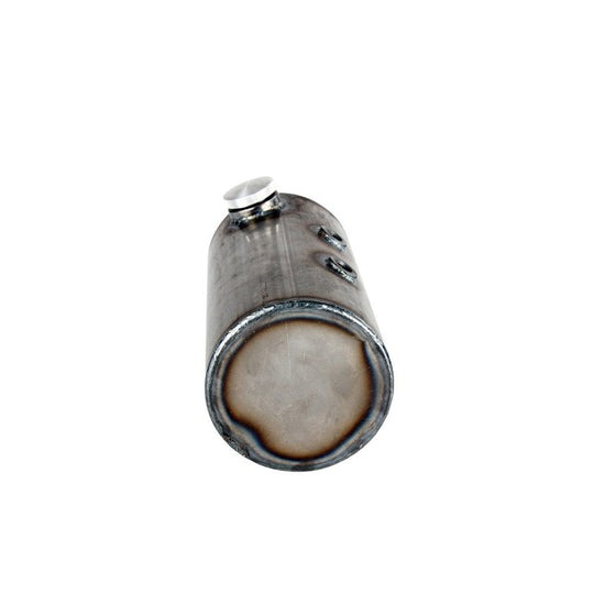 A TC Bros 5 inch Round Chopper Oil Tank Flat Ends Universal Fit metal bottle made in the USA, featuring a hole in it for oil tank.