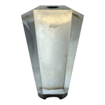 The Wyatt Gatling 2.1 Gallon Flat Prism Fuel Tank by Wyatt Gatling features a bold, faceted metallic design with sharp edges and a reflective finish, reminiscent of a striking geometric sculpture.