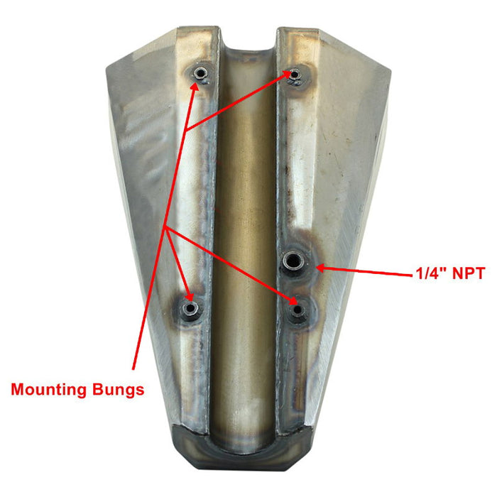 A picture of the mounting bungs on a motorcycle with a Wyatt Gatling 2.2 Gal Flat Prism Chopper Gas Tank.