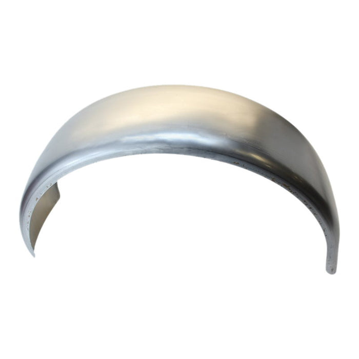 The Mid-USA 7-1/2" Wide Flat Rear Fender by Mid-USA features a smooth, shiny surface and is designed for use on motorcycles or bicycles.