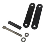 TC Bros. Frisco-Style Gas Tank Lift Kit for Harley-Davidson Sportster 1995-2003, includes two black metal brackets, a black cylindrical spacer, bolt, washer, and nut—shown on a white background.