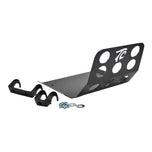 A TC Bros. Dyna Skid Plate 1991-2017 Models - Black with two hooks and a hook for installation on Harley Davidson Dyna models.