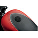 Close-up of the Pop-Up Gas Cap - Vented - Black by Moto Iron®, showcasing its round, textured billet aluminum structure with a central circular design and a vented mechanism.