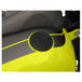 Close-up of the Pop-Up Gas Cap - Vented - Black by Moto Iron®, showcasing its round, textured billet aluminum structure with a central circular design and a vented mechanism.