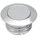 A close-up of the Moto Iron® Pop-Up Gas Cap - Vented - Chrome, featuring a circular, flat top and threaded base with a sleek, modern design.