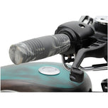 A close-up of the Moto Iron® Pop-Up Gas Cap - Vented - Chrome, featuring a circular, flat top and threaded base with a sleek, modern design.